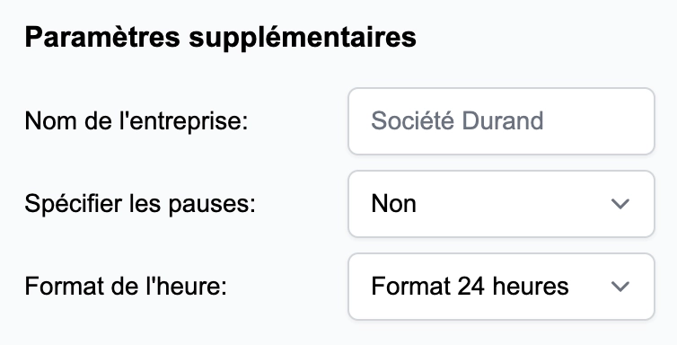 Saisie du nom de l'entreprise